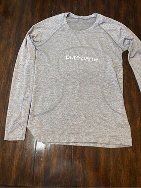 Pure Barre and lululemon Light Heather Gray Logo Long Sleeve Top